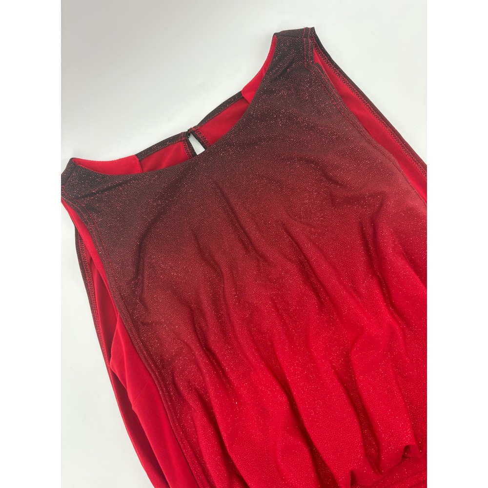 R&M Richards 8 Red Ombre Glitter Sleeveless Pleated Holiday Party Cocktail Dress